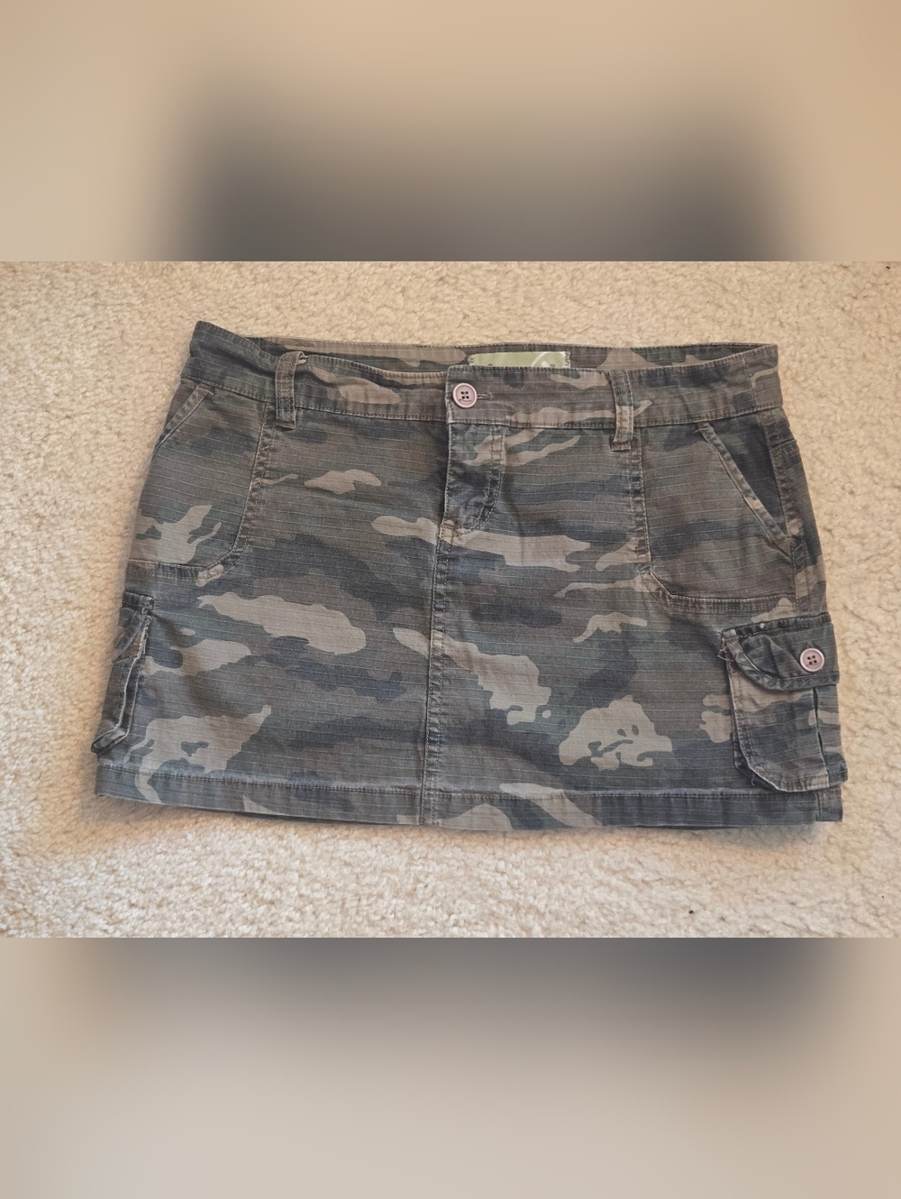 Camo Cargo Mini Skirt - Olive Green